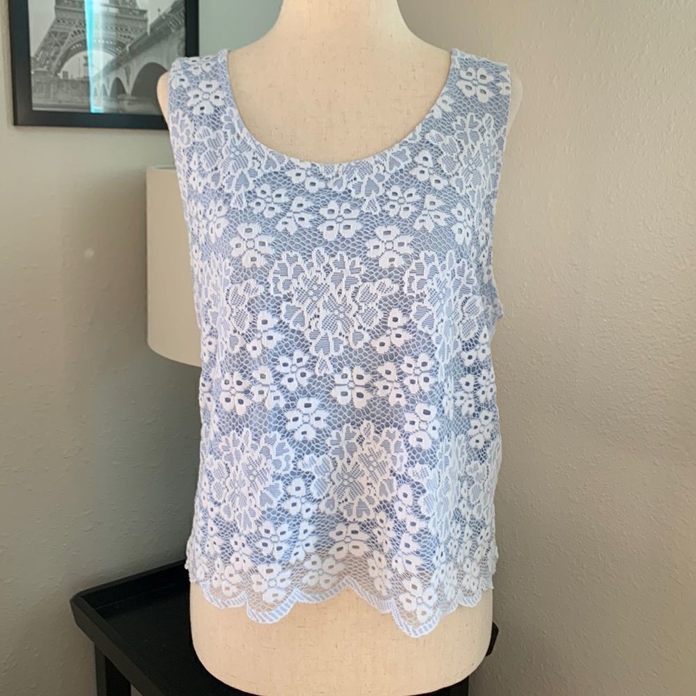 Topshop crochet lace crop tank top sz large 12 NWOT